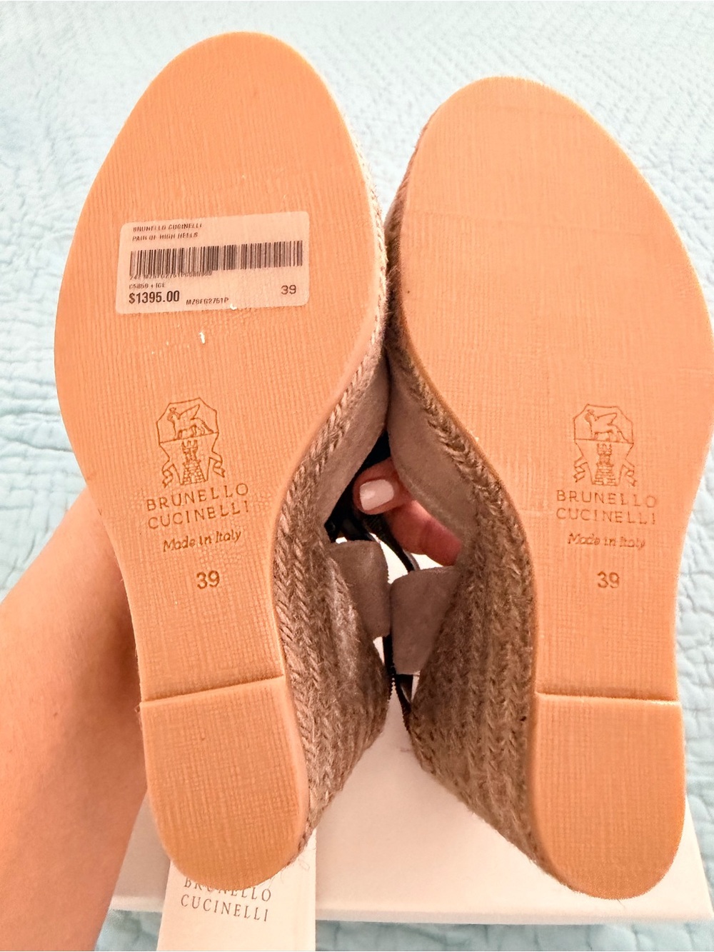 Brunello Cucinelli Taupe Suede Espadrille Wedge Sandals with Dark Brown Straps - Picture 7 of 7